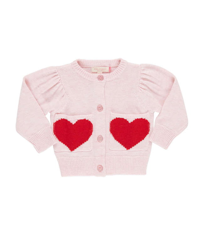 Pink Chicken Pocket Baby Sweater - Red Hearts