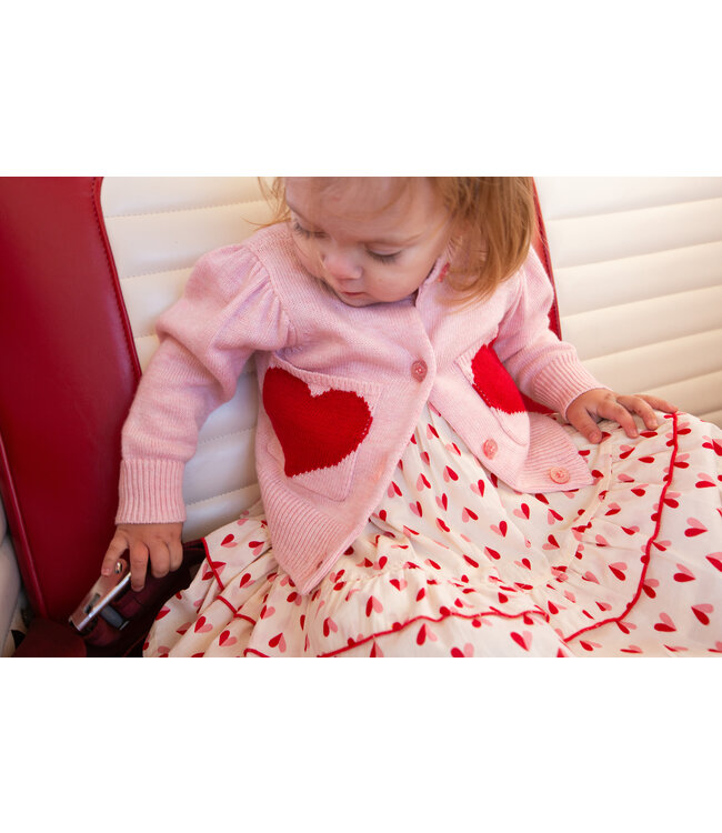 Pink Chicken Pocket Baby Sweater - Red Hearts