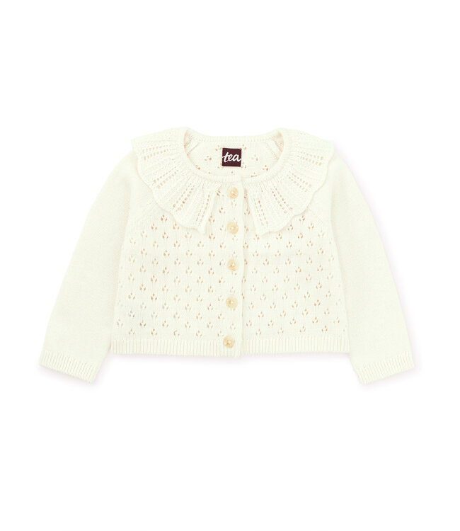 Tea Collection Collared Pointelle Baby Cardigan - Chalk