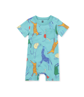 Tea Collection Pocket Shortie Baby Romper - Maasai Mara Animals