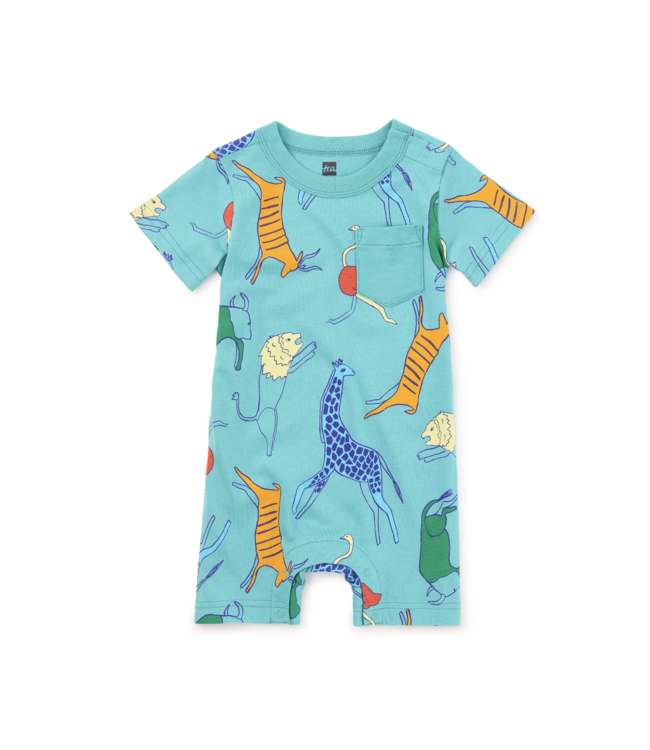 Tea Collection Pocket Shortie Baby Romper - Maasai Mara Animals