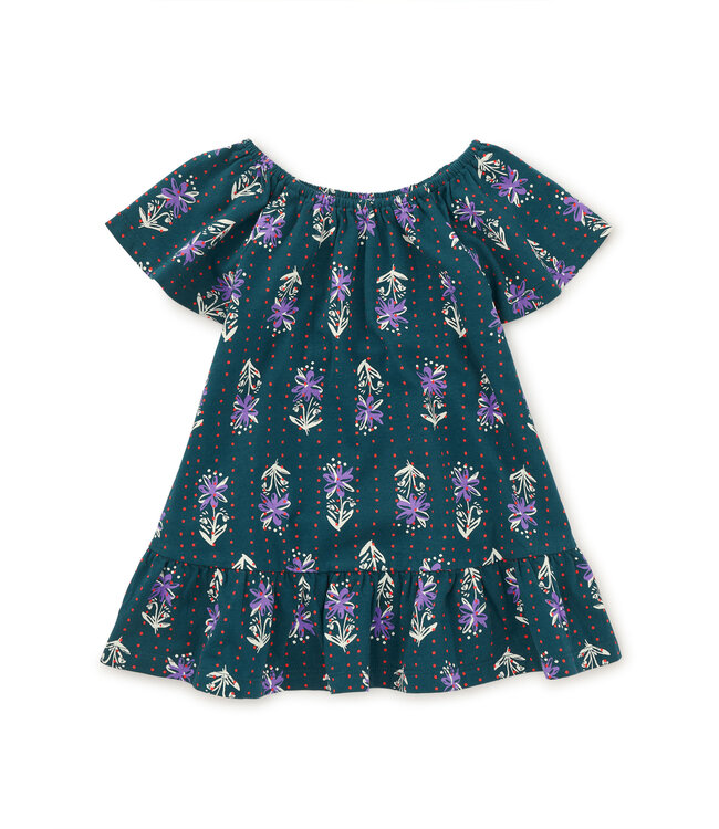Tea Collection Baby Flutter Sleeve Drop Skirt Dress - Caper Floral Blockprint