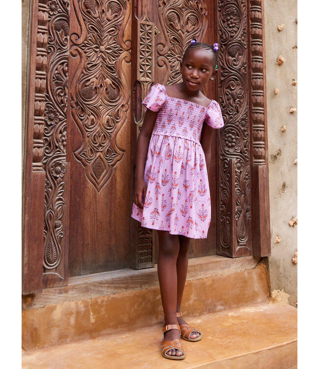 Tea Collection Flutter Sleeve Smocked Dress - Kalavathi Blockprint