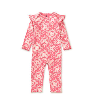 Tea Collection Ruffle Shoulder Baby Romper - Geometric Floral Tile