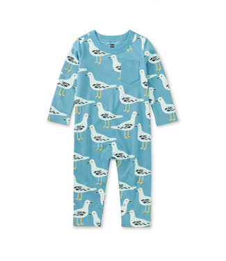 Tea Collection Long Sleeve Pocket Baby Romper - Squabble of Seagulls