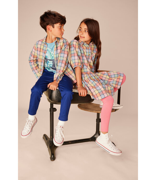 Tea Collection Collared Blouson Sleeve Dress - Van Lake Plaid