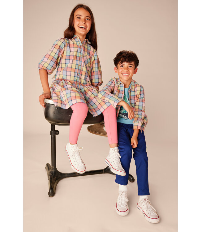 Tea Collection Collared Blouson Sleeve Dress - Van Lake Plaid