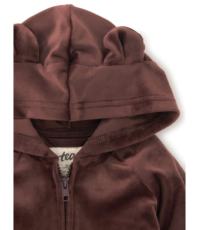 Tea Collection Bear Ears Velour Baby Hoodie - Chocolate