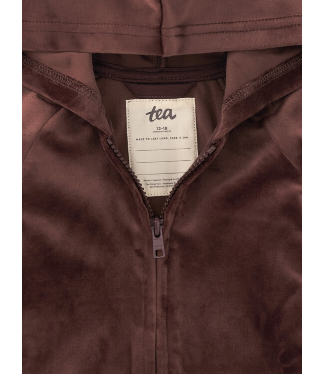 Tea Collection Bear Ears Velour Baby Hoodie - Chocolate