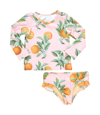 Pink Chicken Rash Guard Baby Set - Pink Botanical Oranges