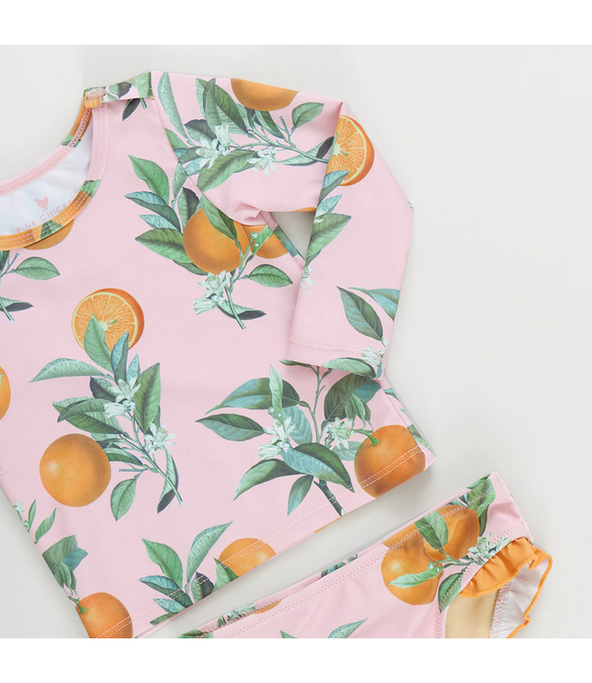 Pink Chicken Rash Guard Baby Set - Pink Botanical Oranges
