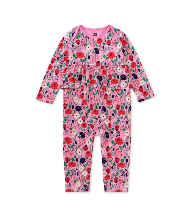 Tea Collection Pretty Peplum Baby Romper - Ladybug Floral