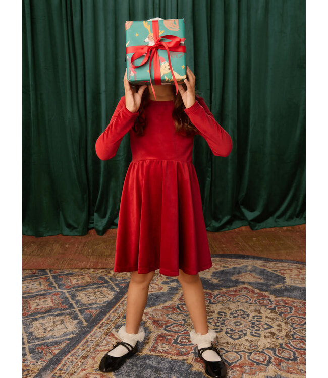 Tea Collection Velour Skater Dress - Red Wagon