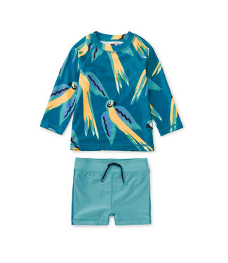 Tea Collection Baby Trunks Swim Set - Blue & Yellow Macaws