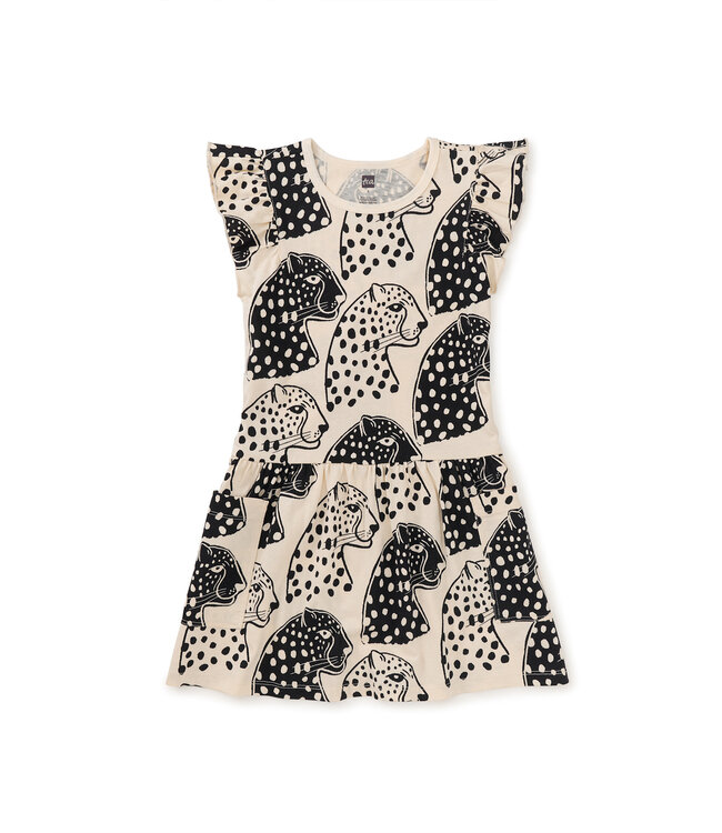 Tea Collection Flutter Sleeve Pocket Dress - Block Print Jaguar