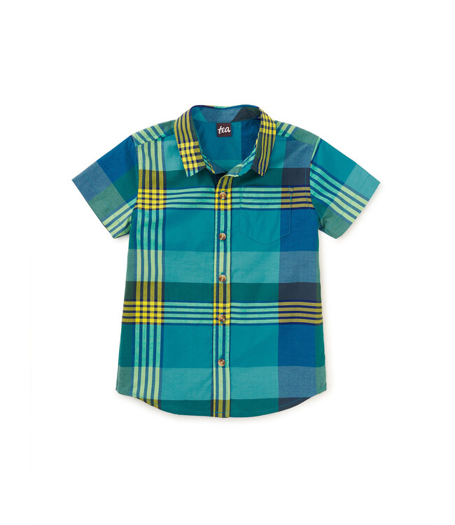 Tea Collection Plaid Button Up Woven Shirt - Amazonian Plaid