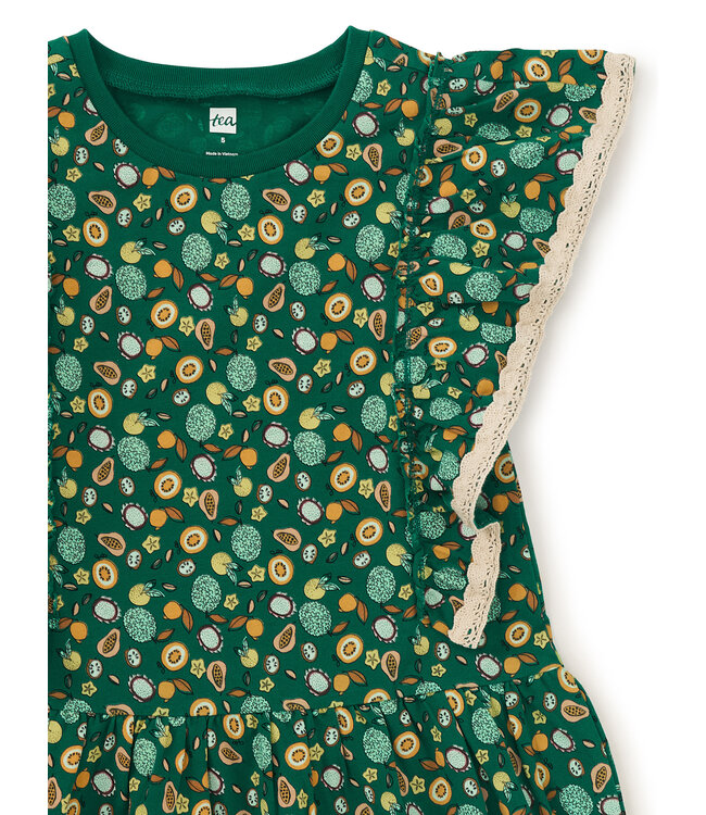 Tea Collection Crochet Trim Ruffle Dress - Super Fruits