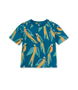 Tea Collection Easy Printed Tee - Blue & Yellow Macaws