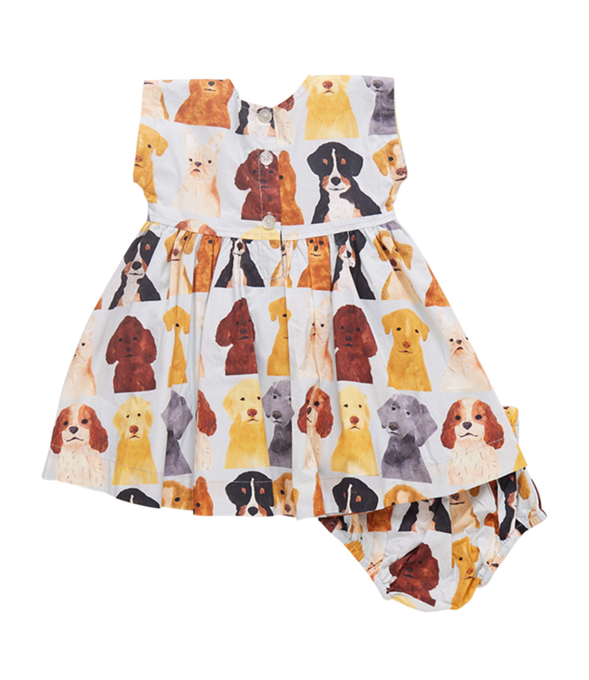 Pink Chicken Adaline Baby Dress Set - Light Blue Watercolor Dogs