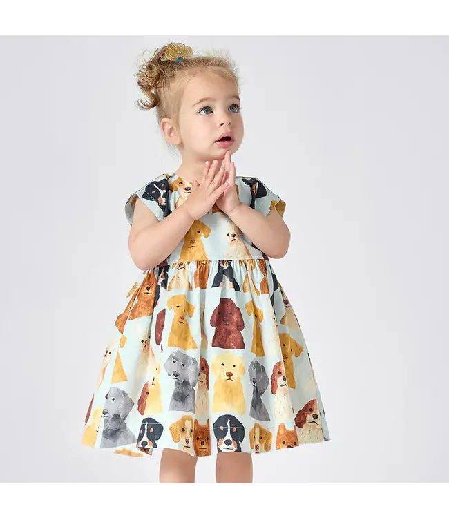 Pink Chicken Adaline Baby Dress Set - Light Blue Watercolor Dogs