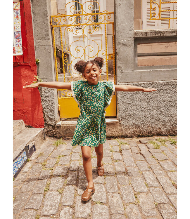 Tea Collection Crochet Trim Ruffle Dress - Super Fruits