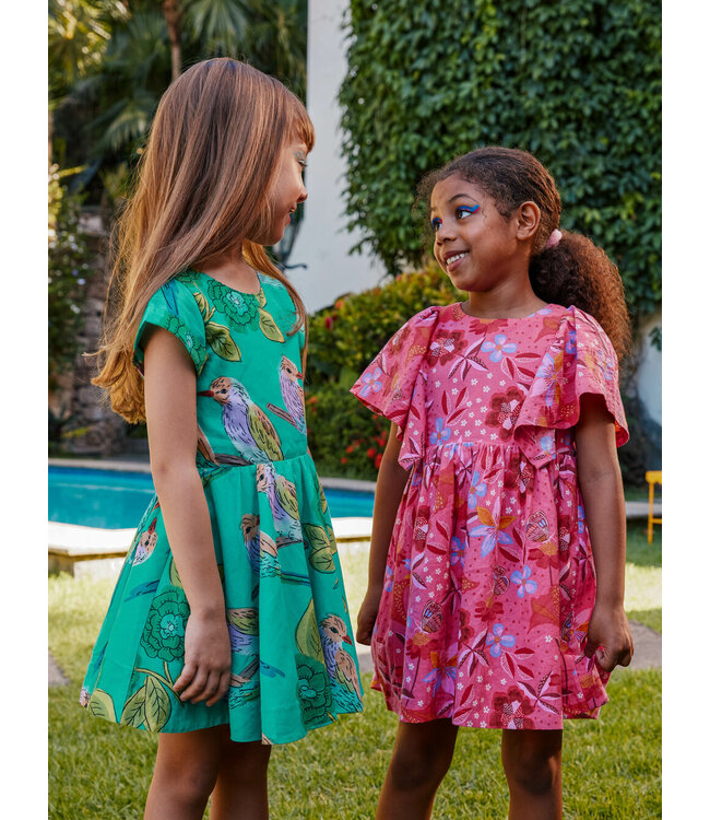 Tea Collection Butterfly Sleeve Twirl Dress - Brazilian Painted Floral