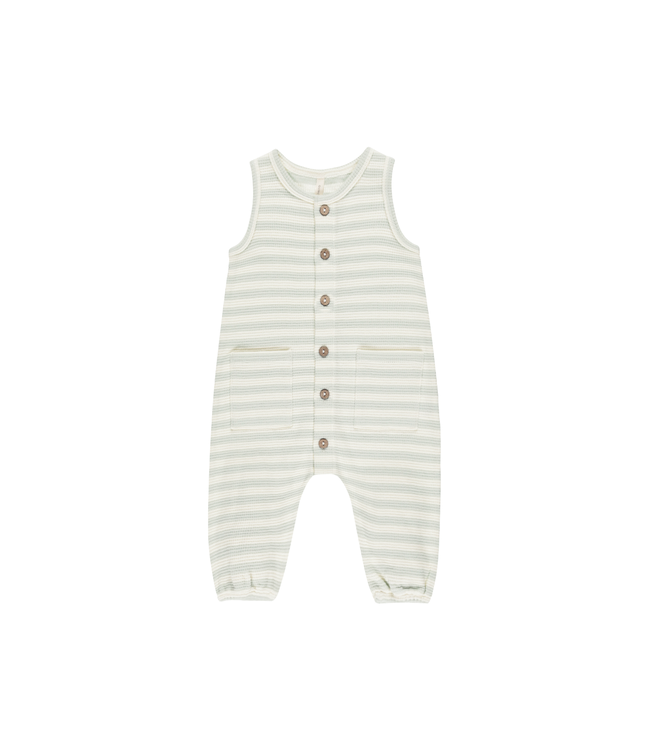 Quincy Mae Waffle Jumpsuit - Mint Stripe