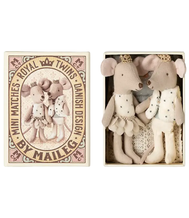 Maileg Royal Twin Mice, Little Sister & Brother in Matchbox