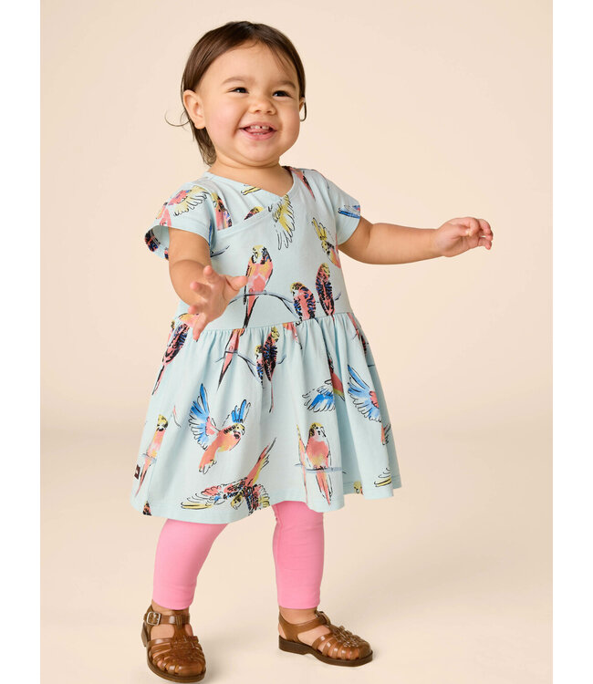 Tea Collection Baby Wrap Neck Dress - Pop Parrots