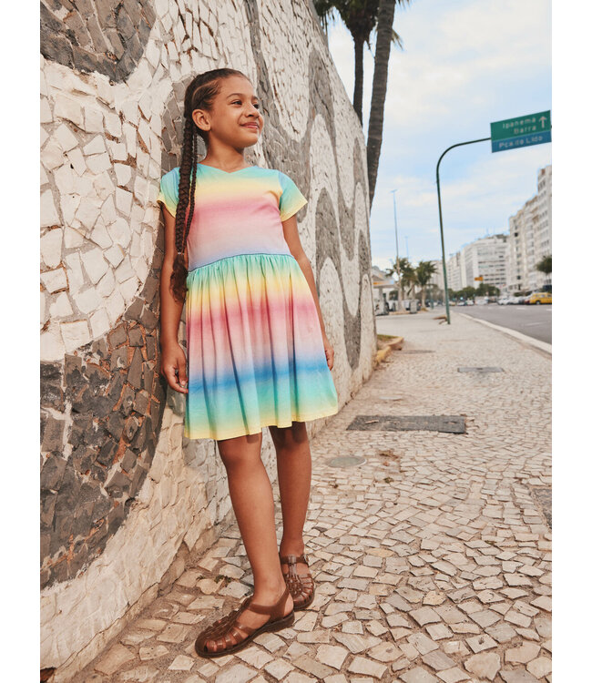 Tea Collection Wrap Neck Dress - Rio de Janiero Rainbow