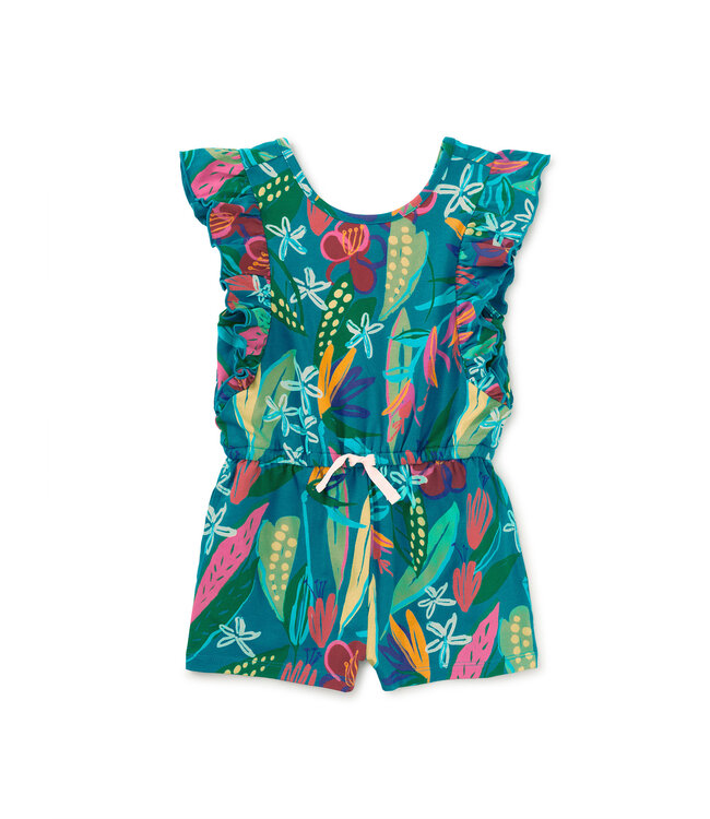 Tea Collection Flutter Sleeve Romper - Tropical Floral Burst