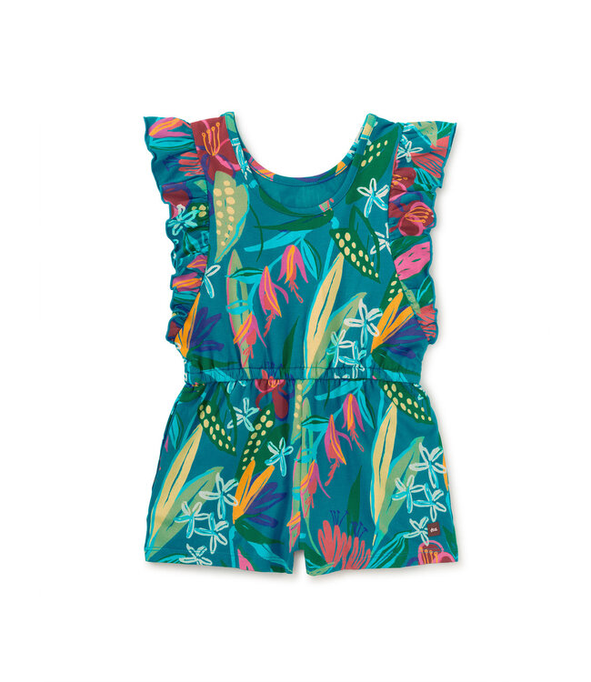 Tea Collection Flutter Sleeve Romper - Tropical Floral Burst