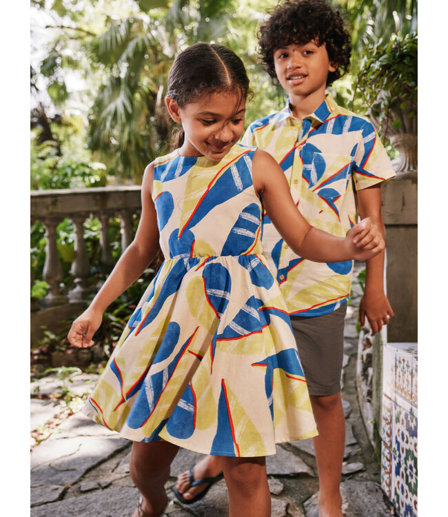 Tea Collection Open Back Twirl Dress - Oversized Tropical Leaf