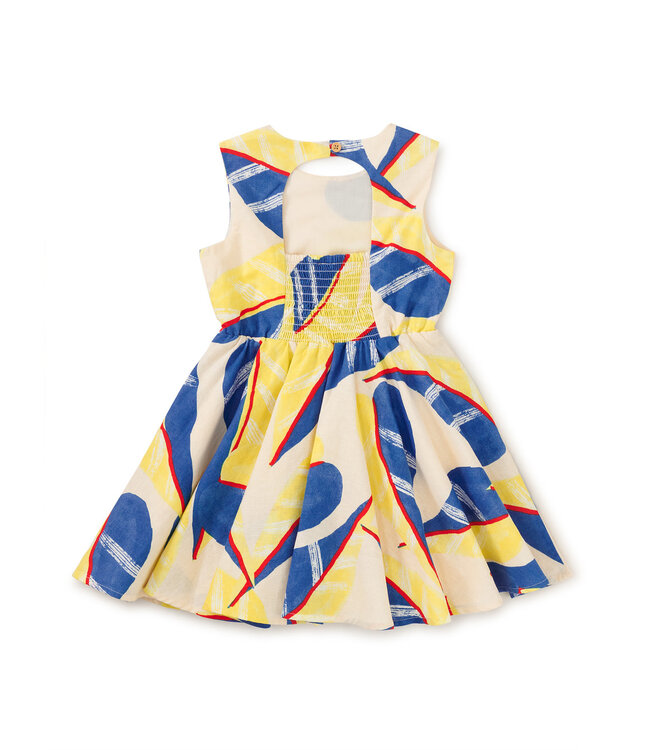 Tea Collection Open Back Twirl Dress - Oversized Tropical Leaf