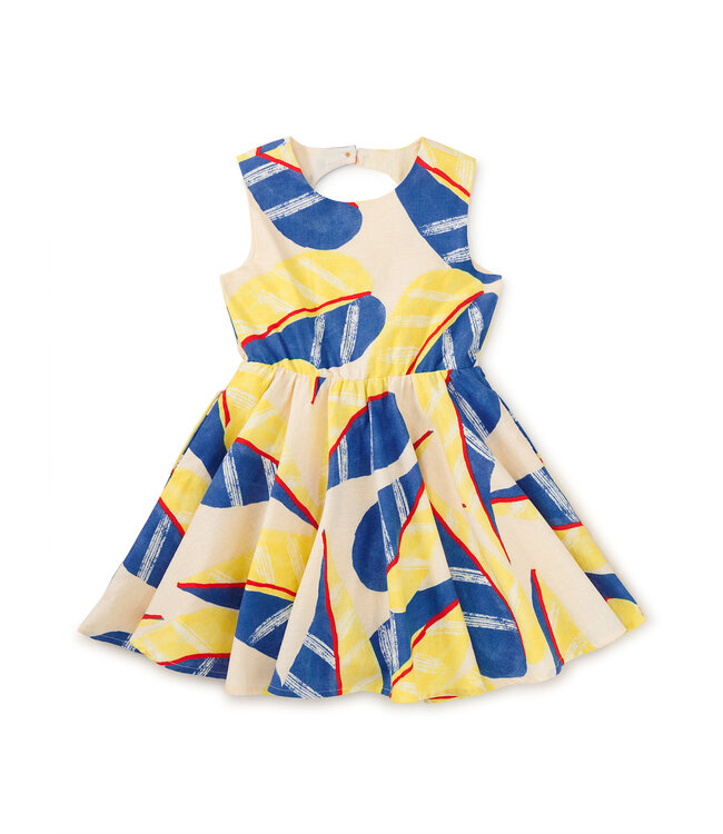 Tea Collection Open Back Twirl Dress - Oversized Tropical Leaf
