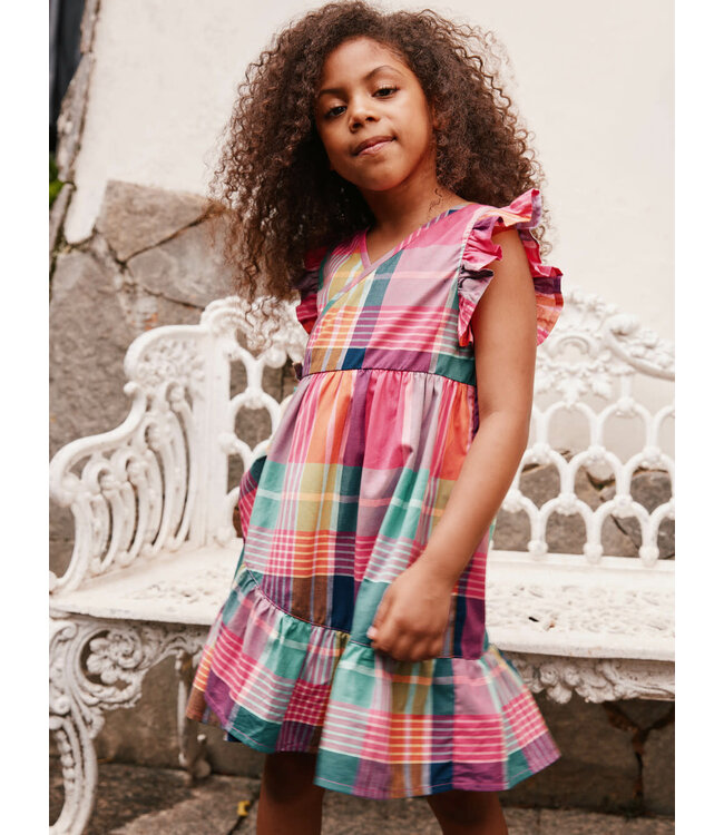 Tea Collection Woven Wrap Dress - Carnival Rainbow Plaid