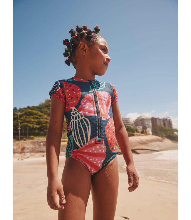 Tea Collection Rash Guard One-Piece Swimsuit - Scattered Shells