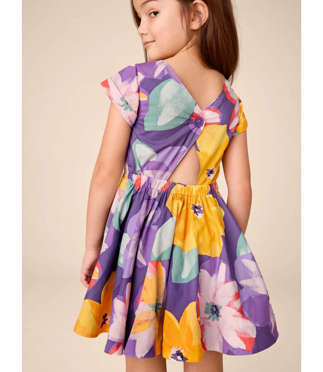 Tea Collection Button Back Skirted Dress - Large Tropical Floral