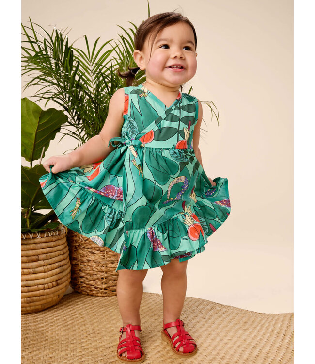 Tea Collection Sleeveless Baby Wrap Dress - Jungle Botanical
