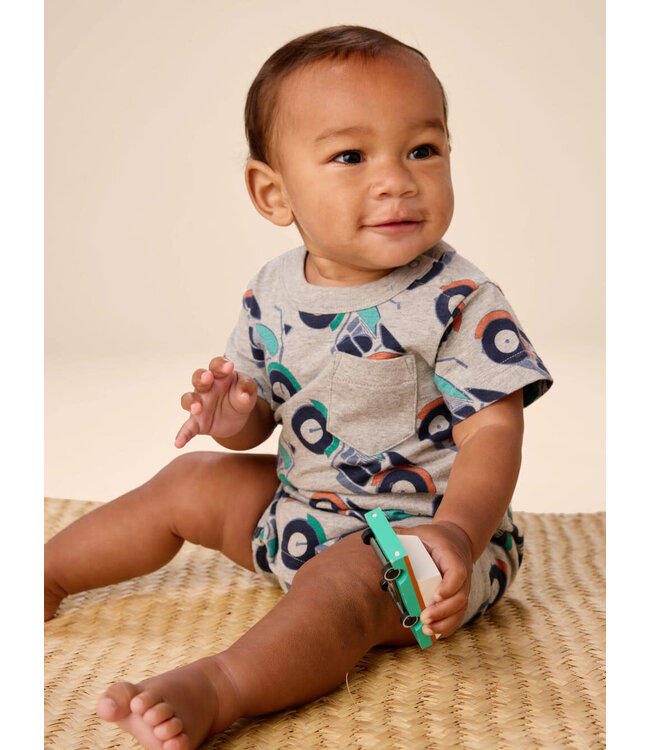 Tea Collection Pocket Shortie Baby Romper - Motocicleta