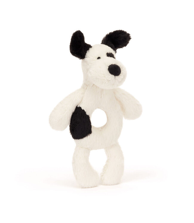Jellycat Bashful Black and Cream Puppy Ring Rattle