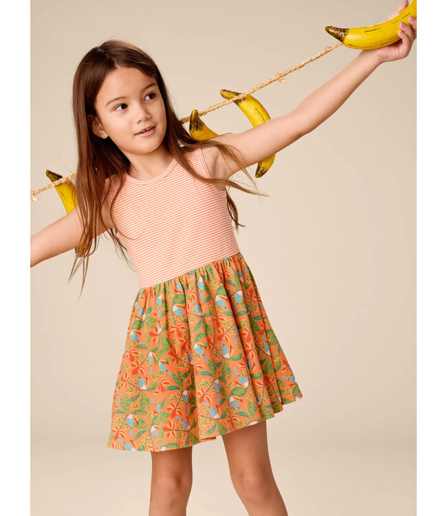 Tea Collection Print Mix Tank Skirted Dress - Toucan in Banana Palm