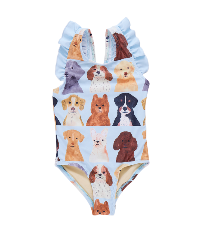 Pink Chicken Liv Swimsuit - Light Blue Watercolor Dogs