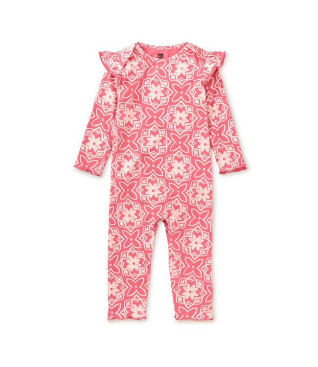 Tea Collection Ruffle Shoulder Baby Romper - Geometric Floral Tile
