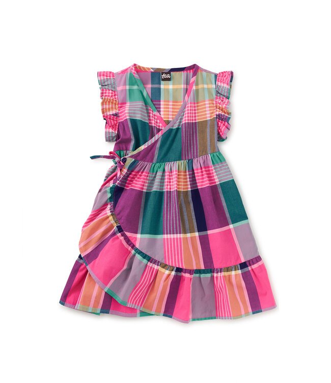 Tea Collection Woven Wrap Dress - Carnival Rainbow Plaid