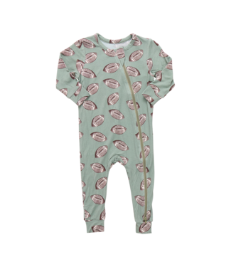 Pink Chicken Baby Bamboo Romper - Green Flying Footballs