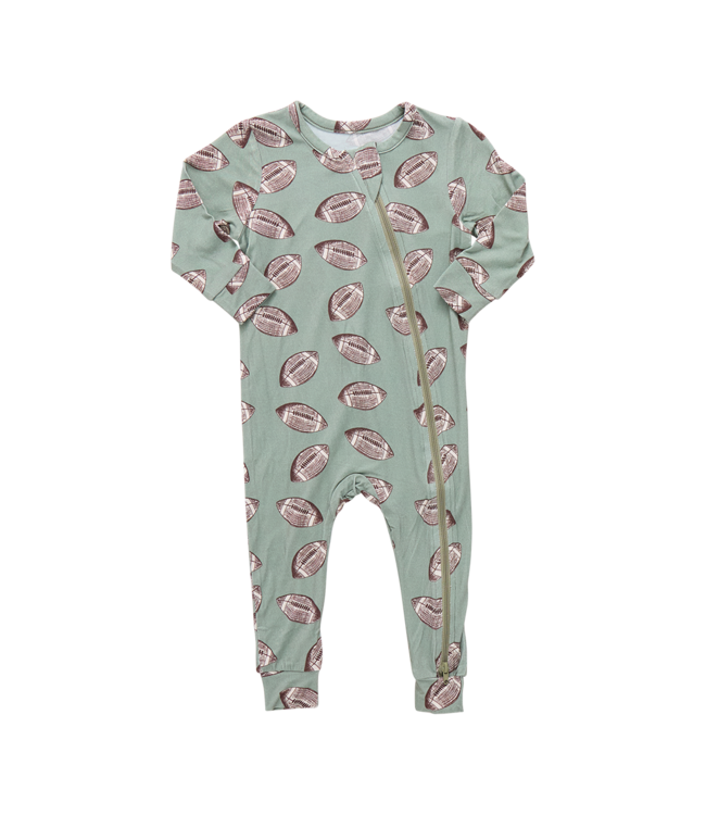 Pink Chicken Baby Bamboo Romper - Green Flying Footballs