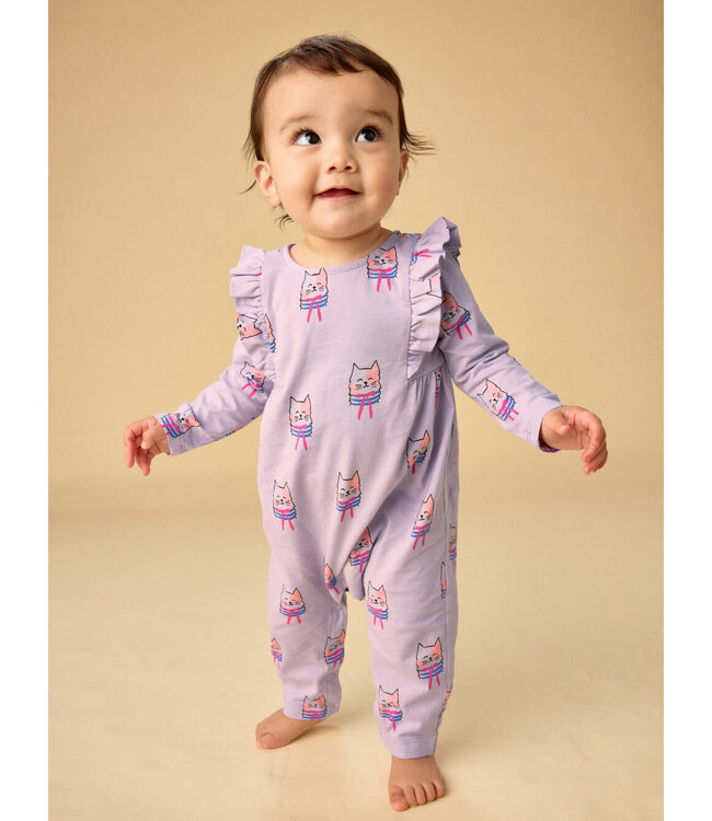 Tea Collection Ruffle Shoulder Baby Romper - Bow Tie Cats