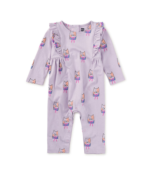 Tea Collection Ruffle Shoulder Baby Romper - Bow Tie Cats
