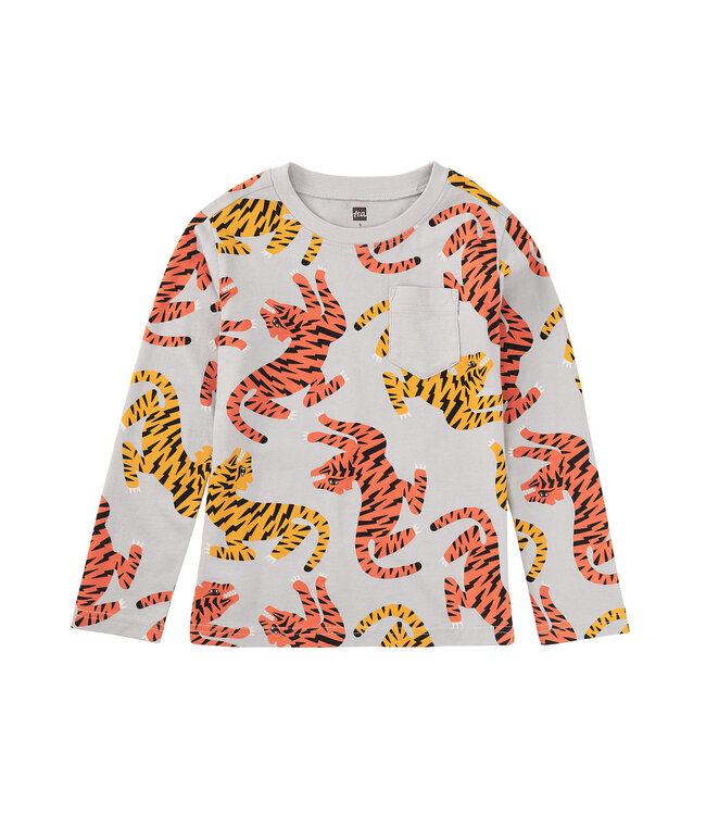 Tea Collection Long Sleeve Printed Pocket Tee - Lightning Tiger